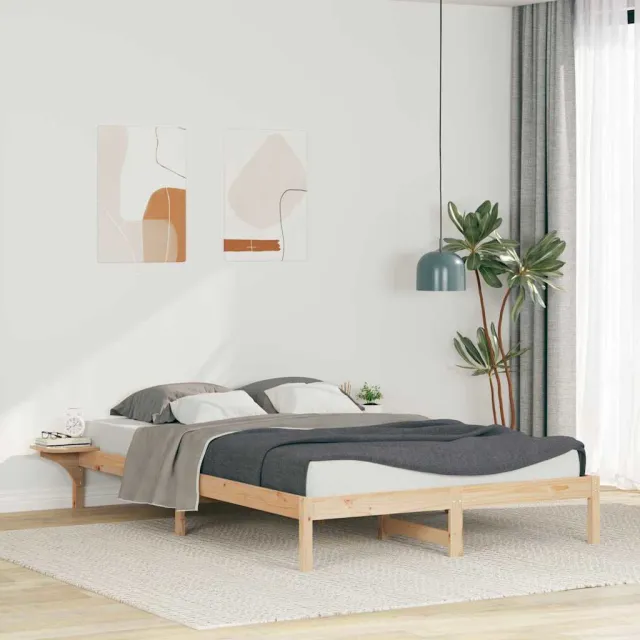 vidaXL Bedframe met Zijtafels Naturel 140 x 210 cm Massief grenenhout Bruin