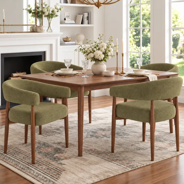 REDOM Eetkamerstoelen set van 2 - Chenille met armleuningen - Olijfgroen/walnootkleur