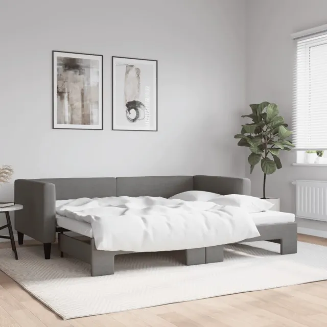 vidaXL Slaapbank met onderschuifbed 90x190 cm stof donkergrijs grijs