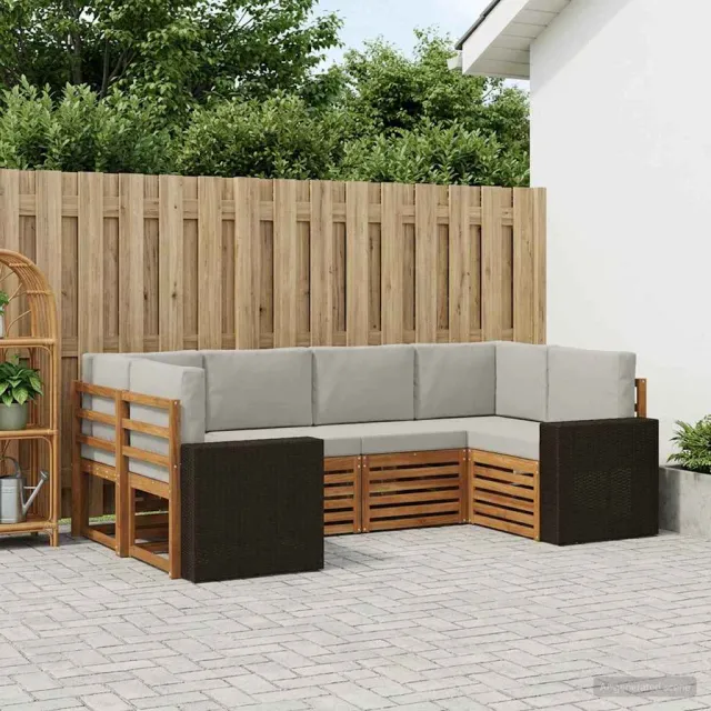 vidaXL Buiten bankenset 6 st 6-zits Naturel en lichtgrijs Bruin