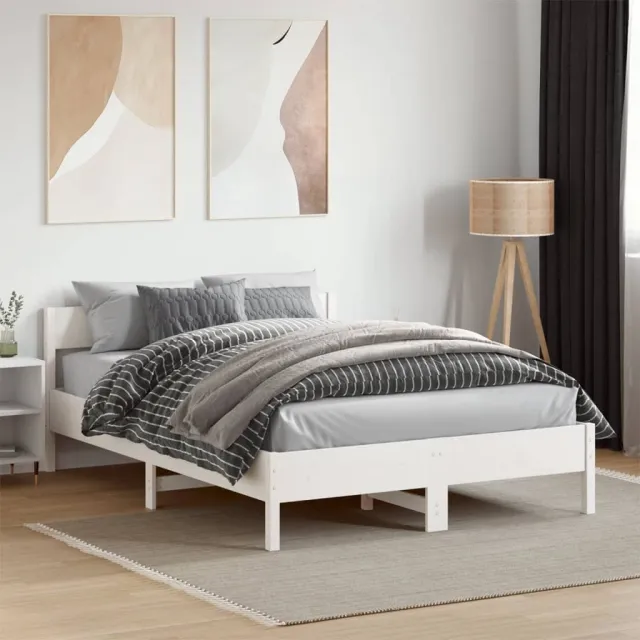 vidaXL Bedframe zonder matras massief grenenhout wit 140x190 cm