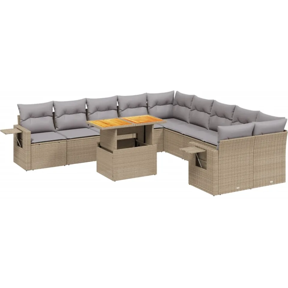 vidaXL 11-delige Tuinset met kussens poly rattan beige, foto 3