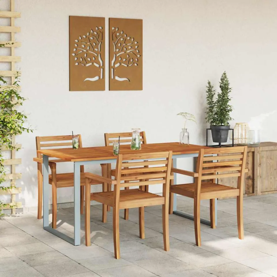 vidaXL Tuinstafel Grijs 160 x 80 x 75 cm Massief Acaciahout, foto 4