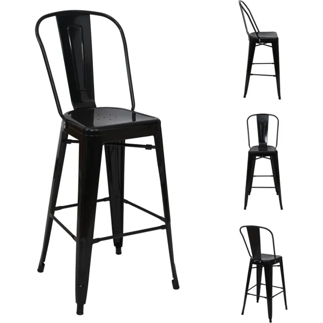Cosmo Casa Set van 4 Barkrukken - Barkruk Met Rugleuning - Industrieel Design - Metaal - Zwart