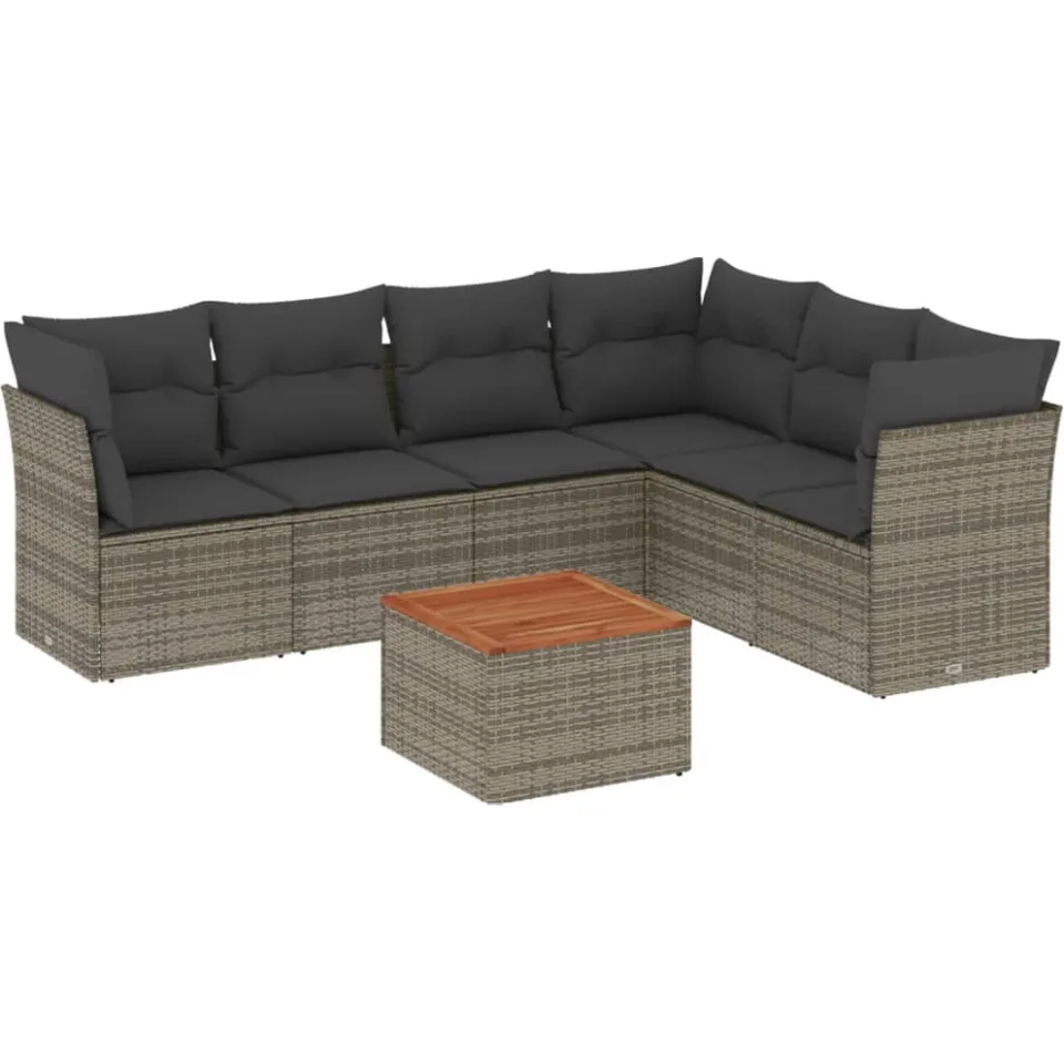 vidaXL 7-delige Loungeset met kussens poly rattan grijs