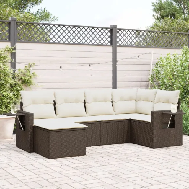 vidaXL 6-delige Loungeset met kussens poly rattan bruin, foto 2