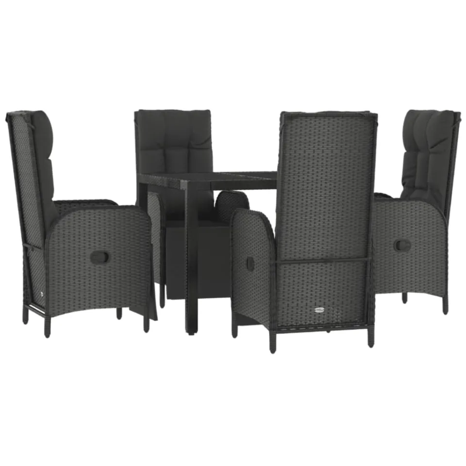 vidaXL 5-delige Tuinset met kussens poly rattan zwart