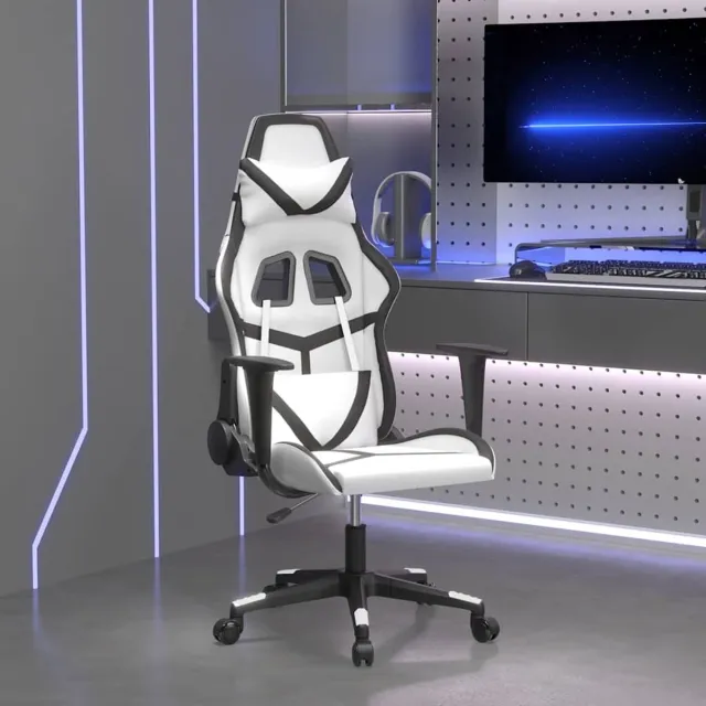 vidaXL Massage - gamestoel - kunstleer - wit - en - zwart Wit en zwart