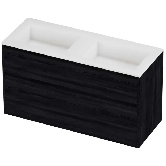 Proline Aristo Badmeubelset Polystone Elegant Greeploos 120x46x67 cm Mat White Black Oak Eiken