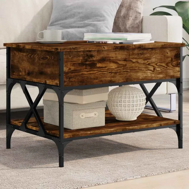 vidaXL Salontafel 70x50x50 cm bewerkt hout en metaal gerookt eiken, foto 2