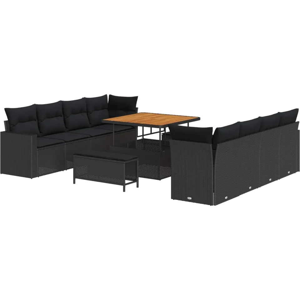 vidaXL Tuinbankenset 11 st Zwart poly rattan