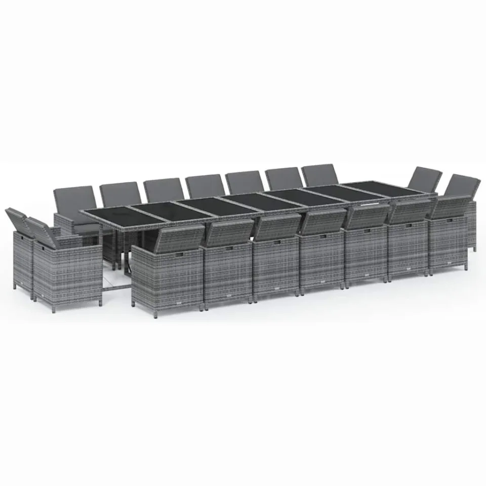 vidaXL 19-delige Tuinset met kussens poly rattan grijs