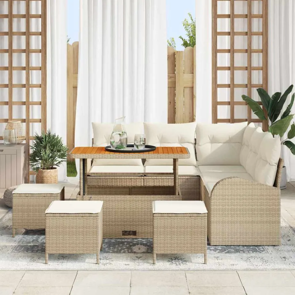 vidaXL Tuinbankenset 9 st Beige poly rattan, foto 3