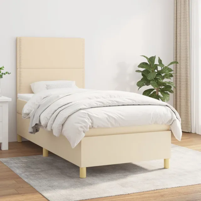 vidaXL Boxspring met matras stof crèmekleurig 90x200 cm