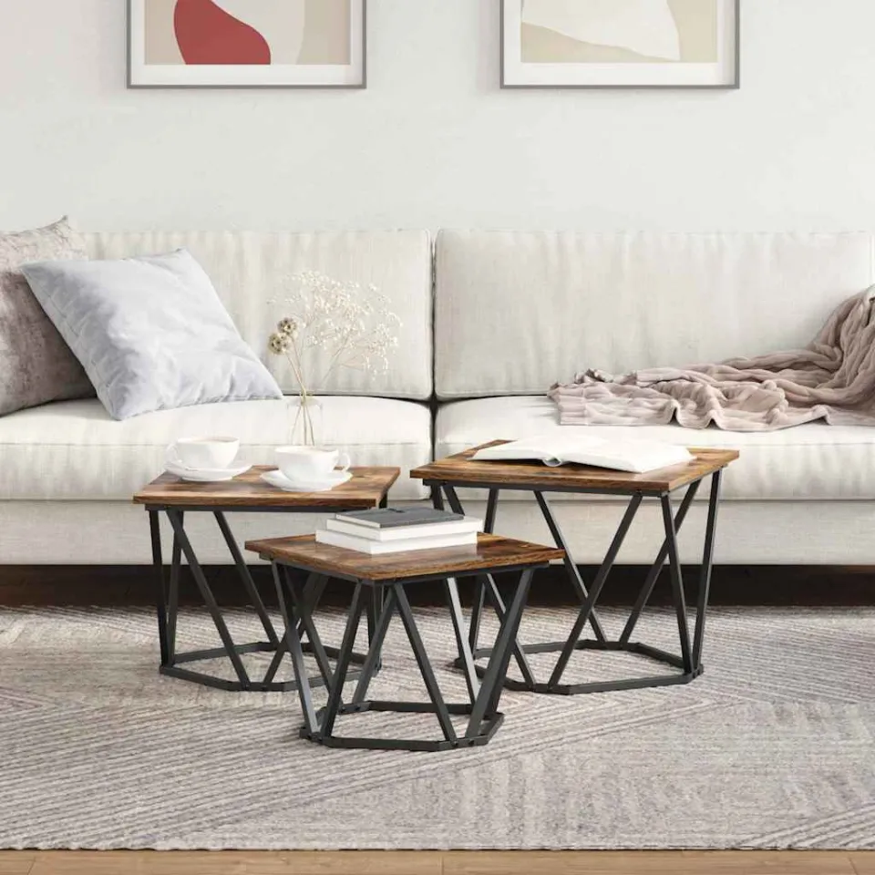 vidaXL Salontafel 3 st Gerookt eiken 50 x 50 x 40 cm, foto 4
