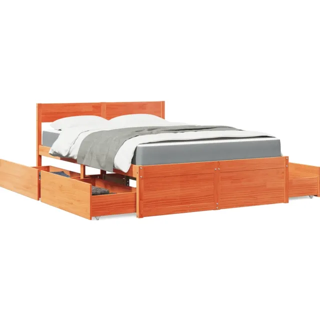 vidaXL Bed met lades en matras massief grenenhout wasbruin 120x190 cm