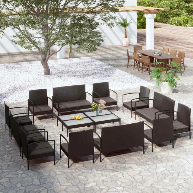 vidaXL 16-delige Loungeset met kussens poly rattan zwart, foto 2