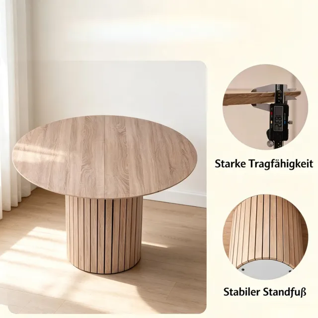 OKWISH Ronde Eettafel – Minimalistisch Modern Design – Voor 4-6 Personen – Hout Lichtbruin – 120 cm Diameter – 76 cm Hoog – Stabiele Voet Light Brown