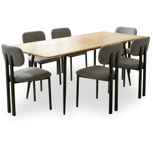 IDIMEX Eethoek ORSA/FRANCA met 6 stoelen – eiken/donkergrijs bruin
