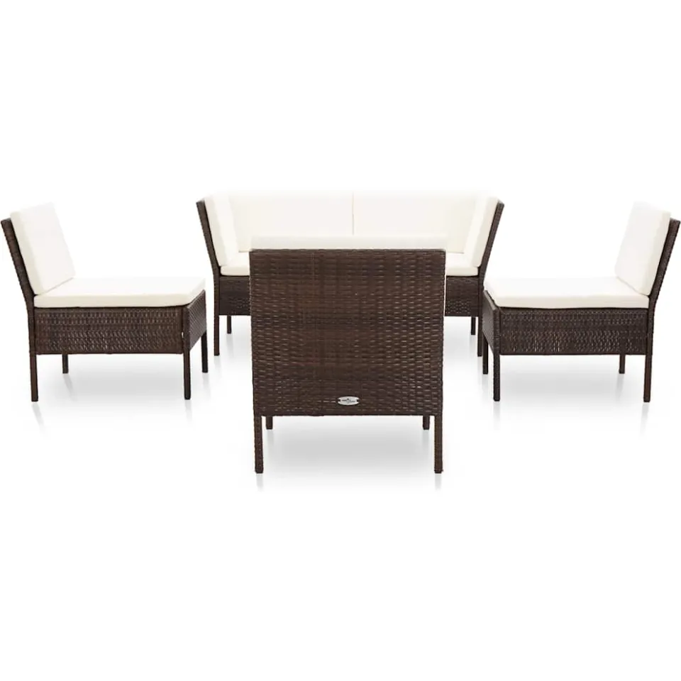 vidaXL 6-delige Loungeset met kussens poly rattan bruin