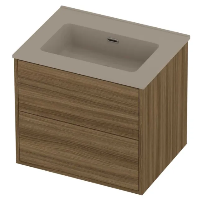 Proline Tribute Badmeubelset Porselein In Kader 60x46x54 cm Mat Crème Cotton Caramel Walnut Houtlook