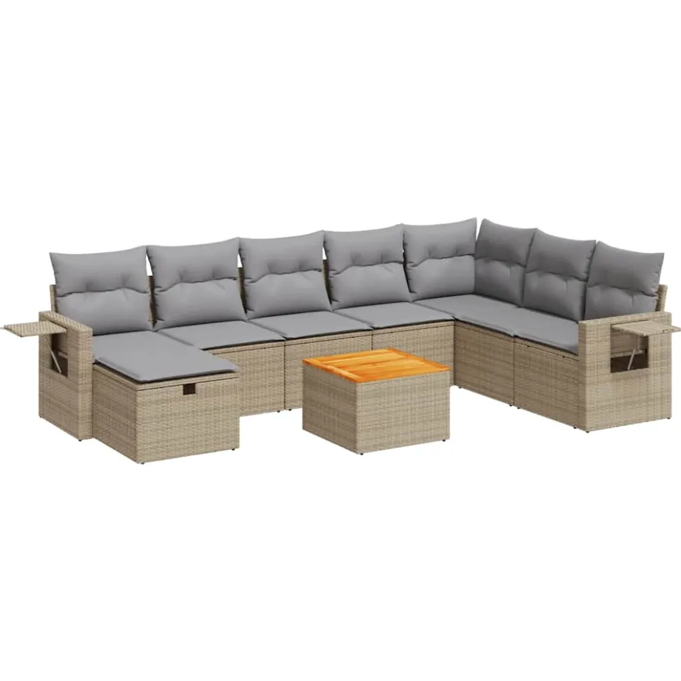 vidaXL 9-delige Loungeset met kussens poly rattan beige, foto 3