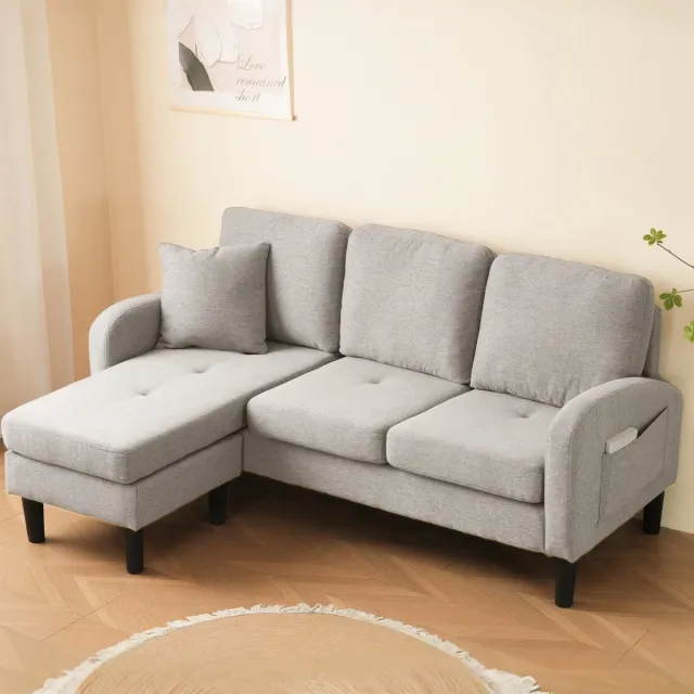 Sweiko Hoekbank - Chaise longue - 3 zits - Katoen linnen stof - Modulair ontwerp - Beige Beige grijs