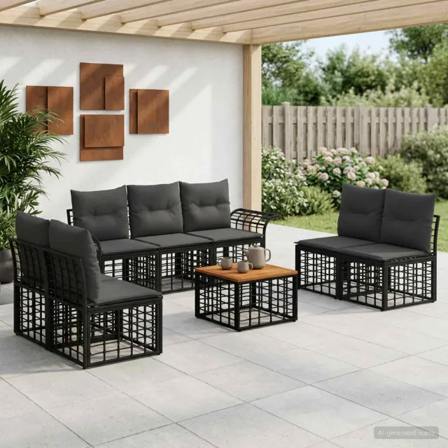 vidaXL Buiten bankenset 8 st Zwart en Donkergrijs Polyester