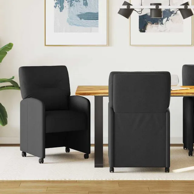 vidaXL Eetkamerstoelen met Wieltjes 2 st Stof Zwart 57 x 67 x 95 cm, foto 2