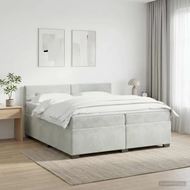 vidaXL Boxspringbed met matras Lichtgrijs 200 x 200 cm Fluweel