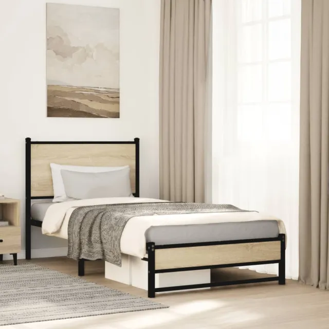 vidaXL Bedframe zonder matras metaal sonoma eikenkleurig 90x200 cm Bruin