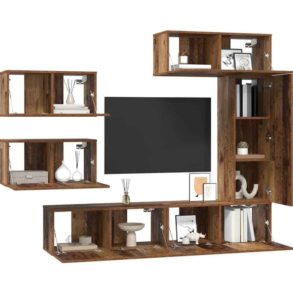 vidaXL Tv-meubelset 6 st Oud Hout Bewerkt hout bruin, foto 3