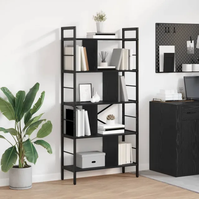 vidaXL Boekenkast 9-laags 75 x 30 x 156 cm Bewerkt hout Zwart Eiken, foto 2