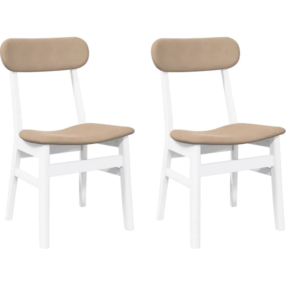vidaXL Eetkamerstoelen met kussens 2 st massief hout rubber wit