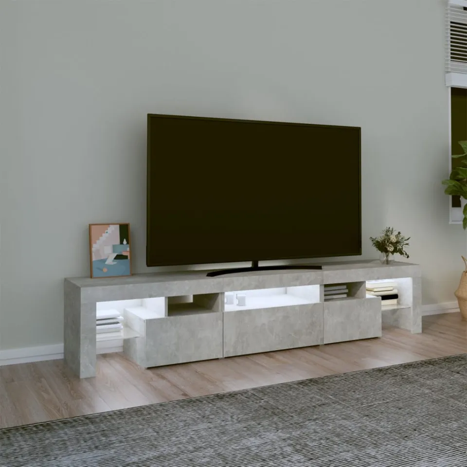 vidaXL Tv-meubel met LED-verlichting 200x36,5x40 cm betongrijs grijs, foto 4