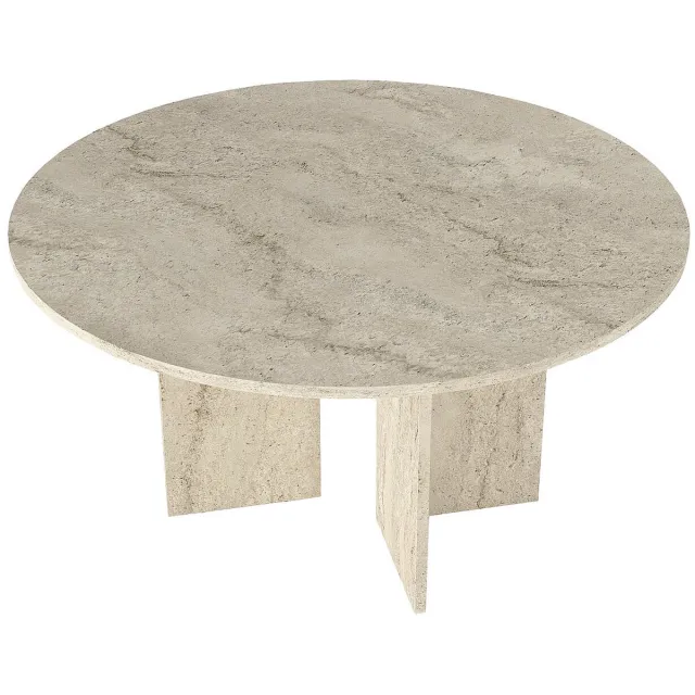Vente-unique Ronde eettafel voor 6 personen - Beige travertijneffect - TOPANIA