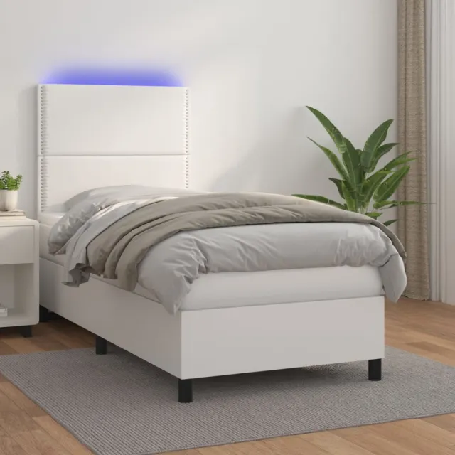 vidaXL Boxspring met matras en LED kunstleer wit 100x200 cm