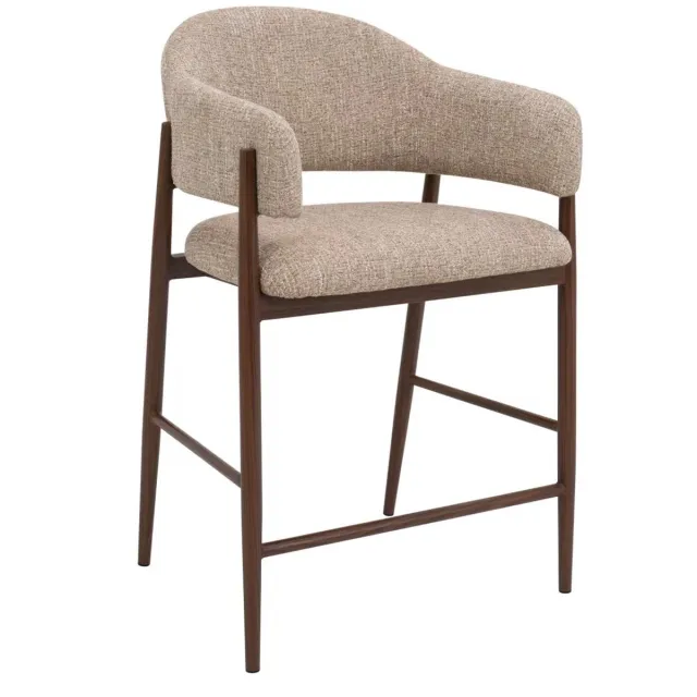 DÉJA Living Barkruk Dénia - Taupe/Walnoot - Zithoogte 75cm - Set van 2