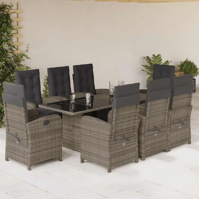 vidaXL 9-delige Tuinset met kussens poly rattan grijs, foto 2
