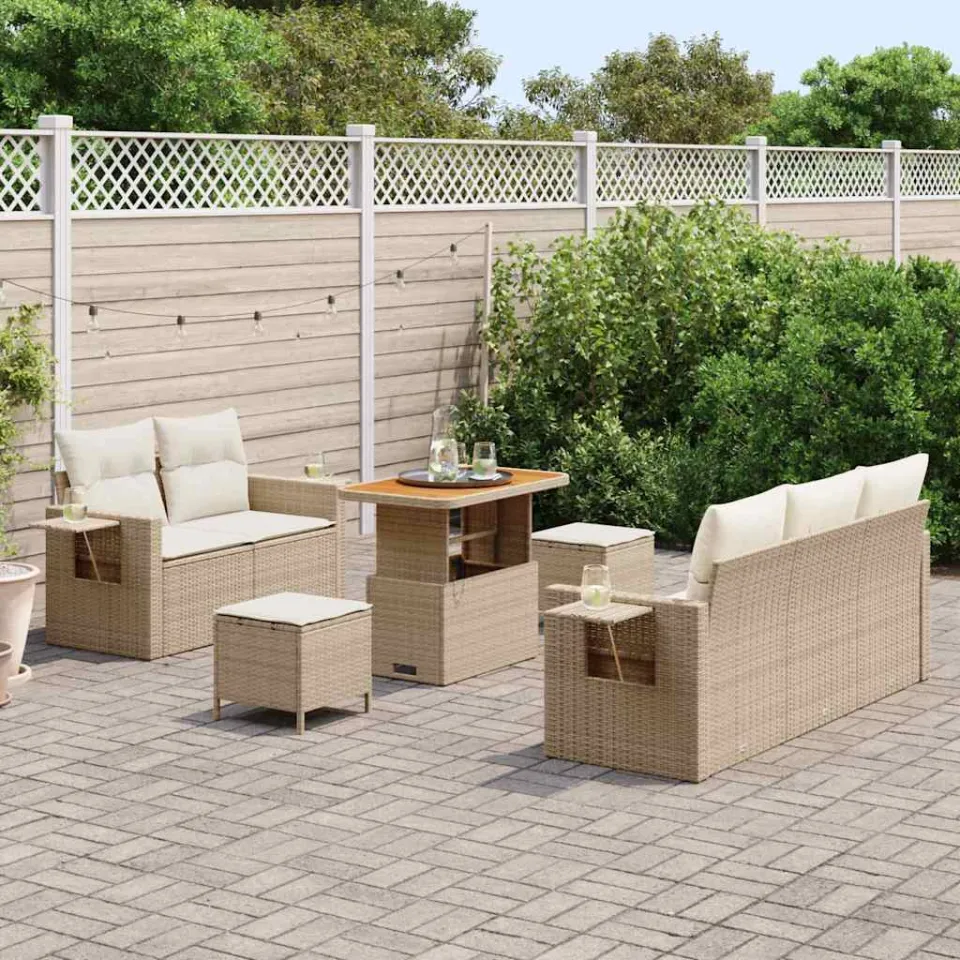 vidaXL Tuin Sofa Set 8 st Beige poly rattan, foto 3
