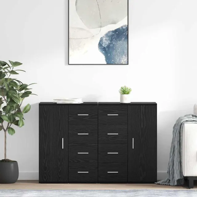 vidaXL Dressoirs CORONA 2 st Zwart Eiken 59 x 39 x 80 cm Bewerkt hout