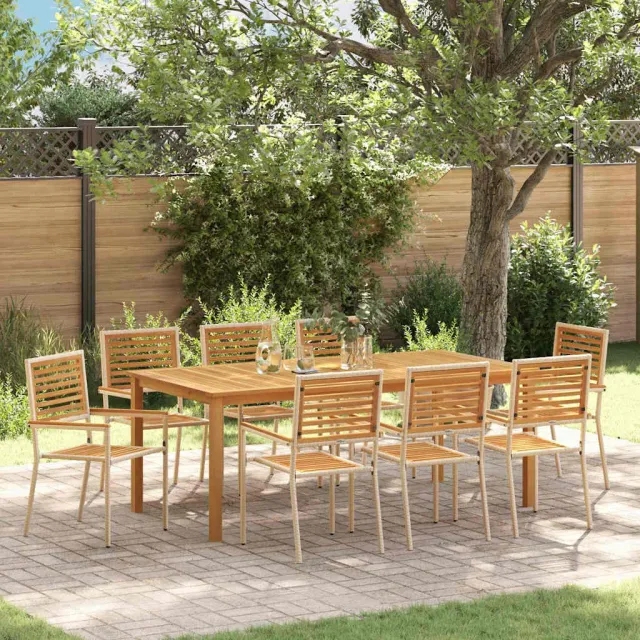 vidaXL Tuin eettafelset 9 st Beige Massief Acaciahout, foto 2