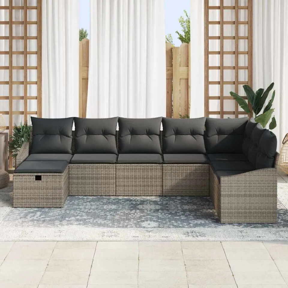 vidaXL Bankstel 9 st poly rattan grijs, foto 3
