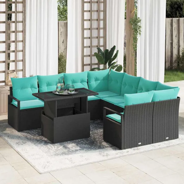 vidaXL Tuin Sofa Set 9 st 8-Aantal zitplaatsen Zwart en Blauw