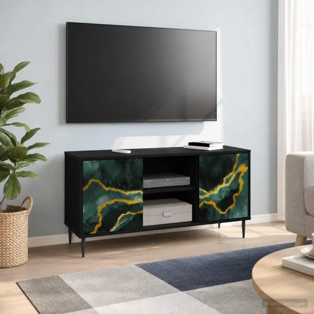 vidaXL Tv-meubel WIJHE 102 x 33 x 51 cm Zwart eiken Bewerkt hout, foto 2