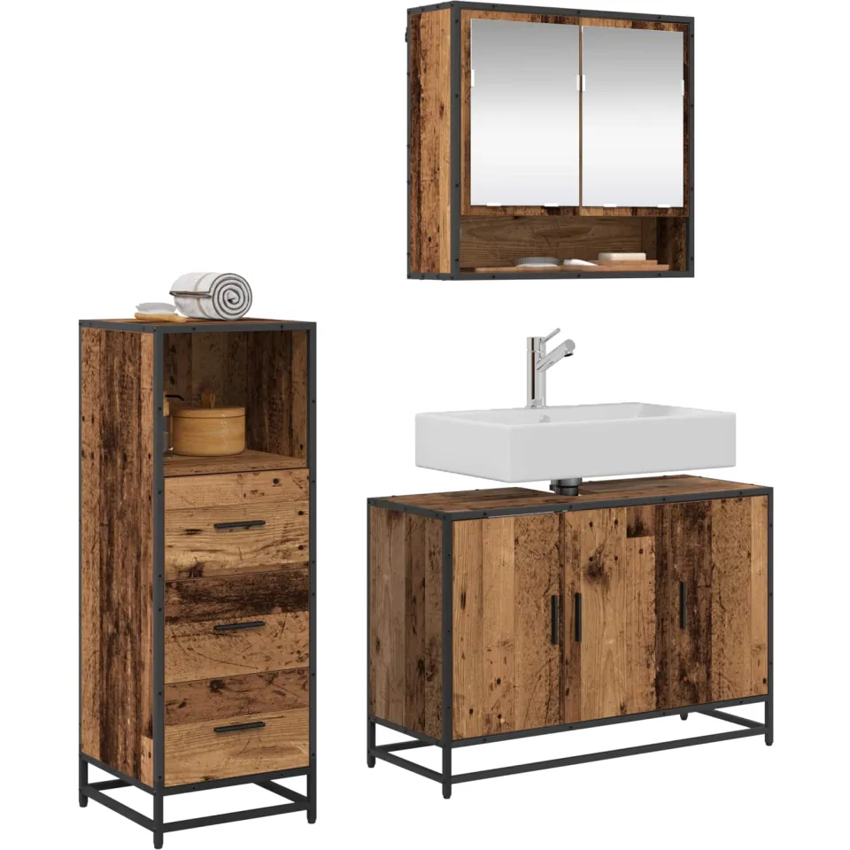 vidaXL Badkamermeubelset 3 st Oud Hout Bewerkt hout Bruin