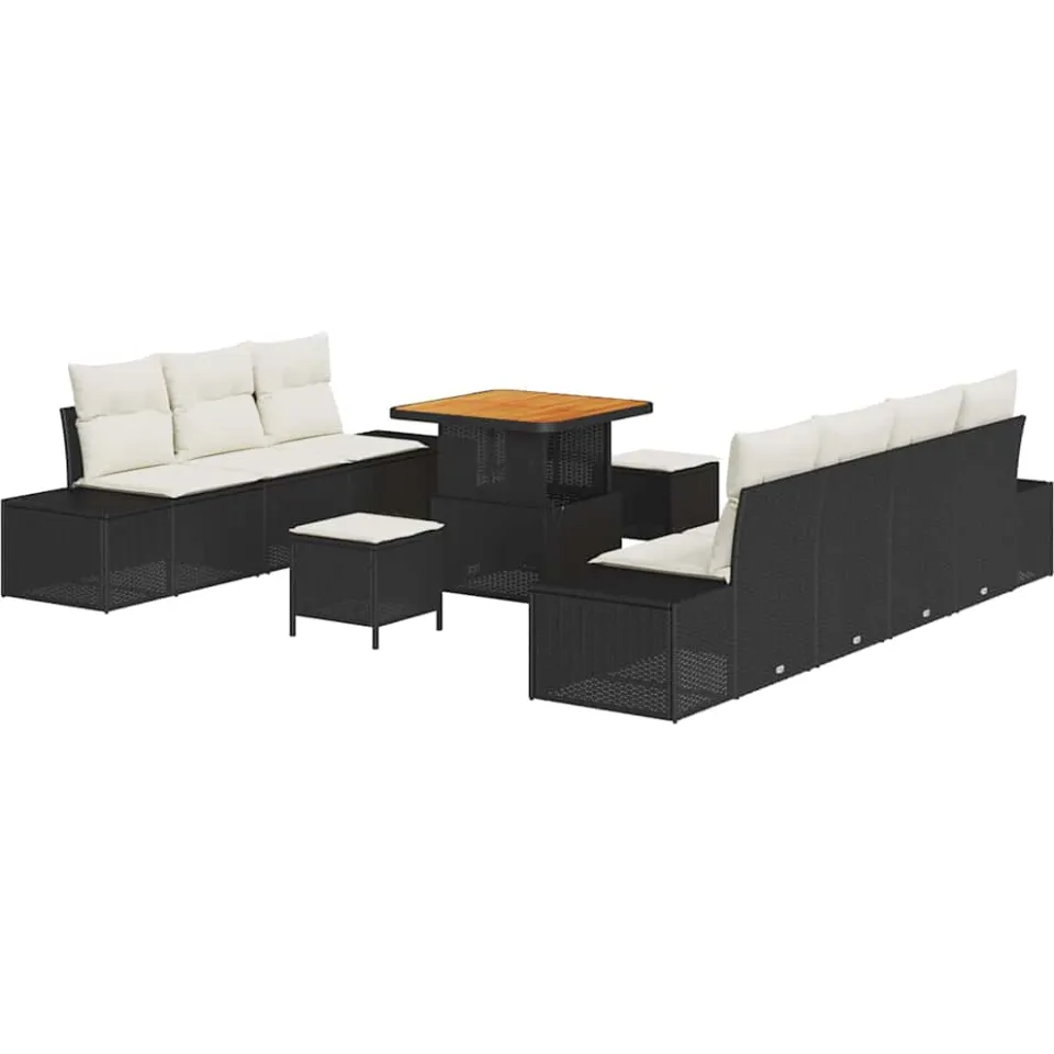 vidaXL Tuinbankenset 10 st Zwart poly rattan