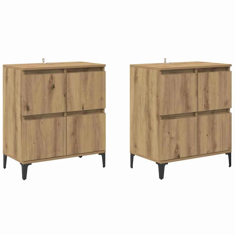 vidaXL Dressoirs 2 st Artisan Eiken 60 x 35 x 70 cm Bewerkt hout Bruin