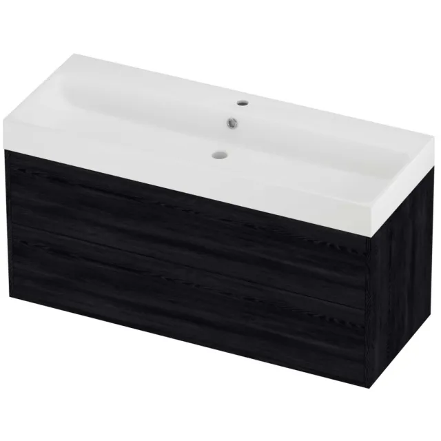 Proline Podium Badmeubelset Polystone Loft 1 Kraangat Voor Grepen 120x46x62 cm Mat White Black Oak Eiken