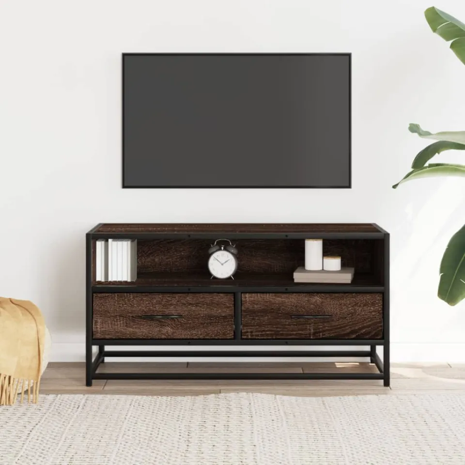 vidaXL Tv-meubel 80x34,5x40 cm bewerkt hout metaal bruin eikenkleur, foto 2